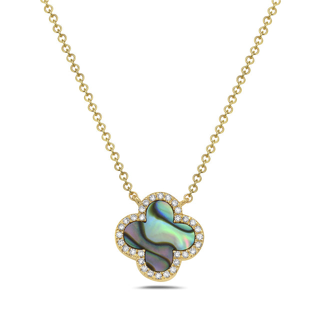 Abalone and Diamond Clover Necklace
