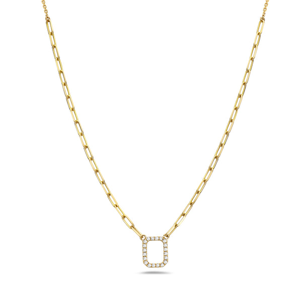 Open Square Diamond Necklace Yellow Gold