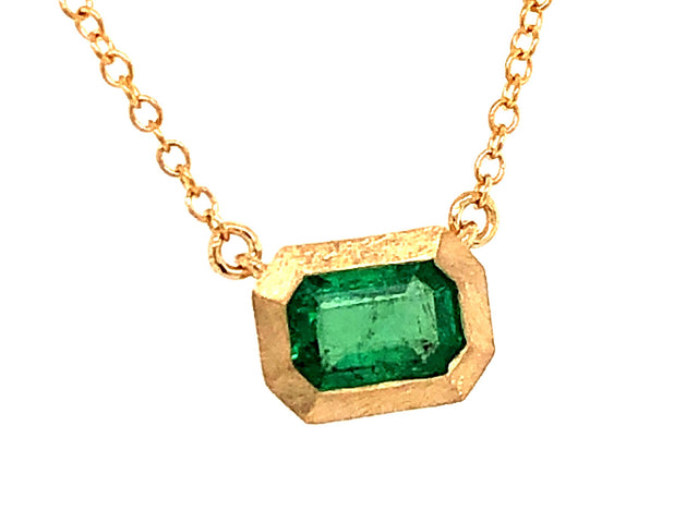 Emerald Cut Emerald Bezel Necklace