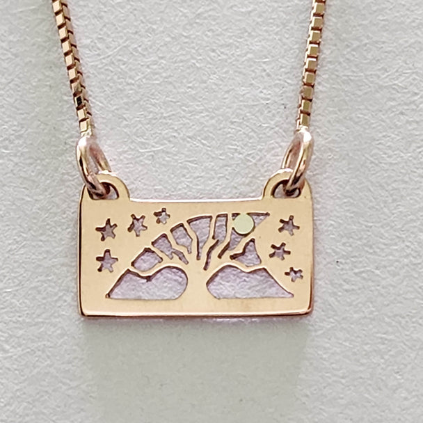 Leafless Tree and Stars 14K Solid Gold Necklace
