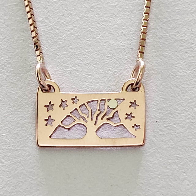 14K Solid Gold Leafless Tree and Stars Necklace