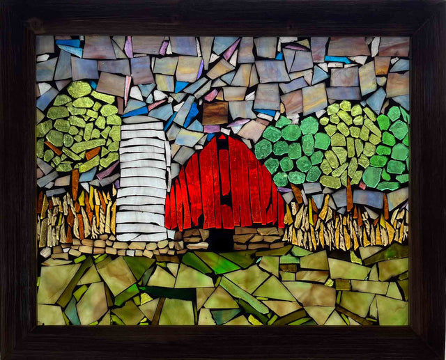 Red Barn in Wheat Field Window Hanging