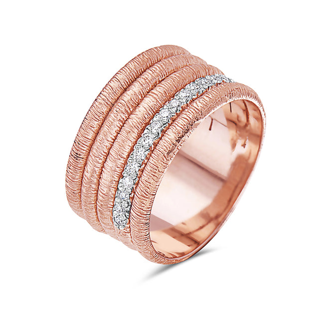 Brushed Rose Gold and Diamond Ring