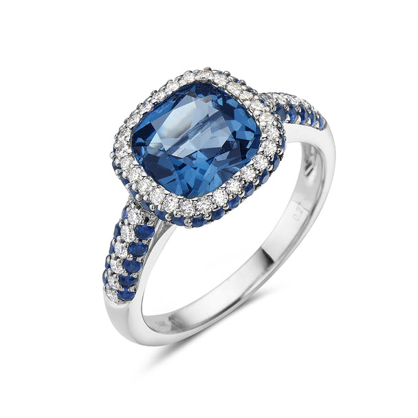 Sapphire, London Blue, and Diamond Ring