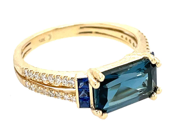 Blue Topaz and Sapphire Split Shank Ring