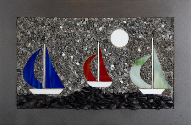 Three Sailboats by Sarka Evans, Mosaic, Plum Bottom Gallery