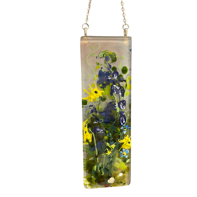 Tan Sky Blue and Yellow Wildflower Small Window Hanger