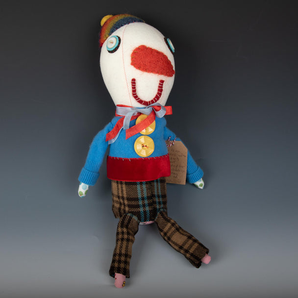 Blue Sweater Snowboy Stuffed Doll by Valerie Weberpal, Plum Bottom Gallery